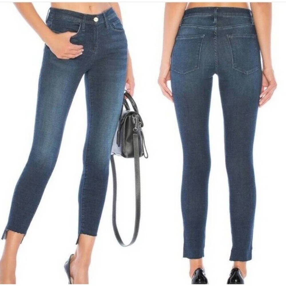 FRAME Le Skinny De Jeanne Galvin Step Hem Jeans Sz 25 Dark Denim Fray Ankle (B3